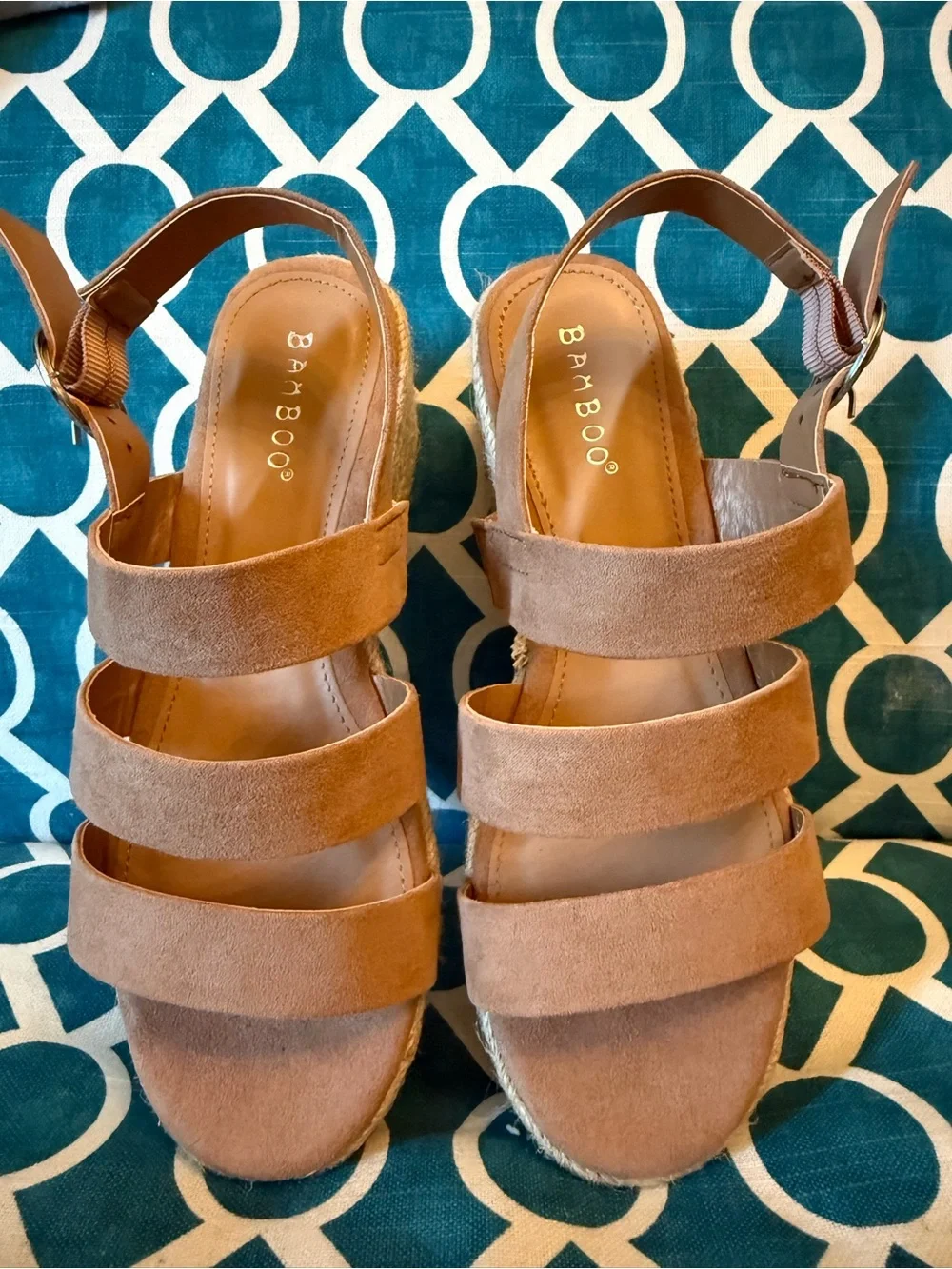 Bamboo Tan Faux Suede Platform Espadrille Sandals | Ankle Strap | Size 6 (EU 36)